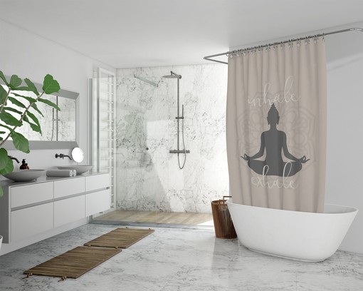 Create a Calm Bath Space with Zen Spa Bathroom Shower Curtain featuring Inhale Exhale and Mandala Design - Image 3