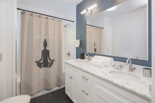 Create a Calm Bath Space with Zen Spa Bathroom Shower Curtain featuring Inhale Exhale and Mandala Design - Image 4