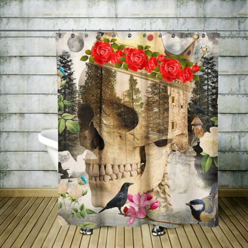 Creepy Bathroom Decor with Gothic Skull Shower Curtain and Restroom Shower Curtain Ideas