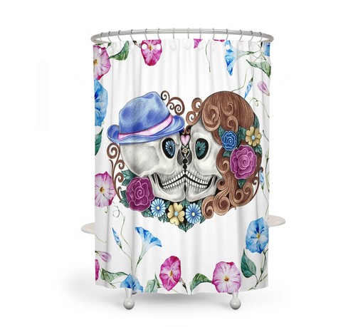 Creepy Gothic Bathroom Decor with Kissing Skulls Shower Curtain and Unique Shower Curtain Ideas - Image 2