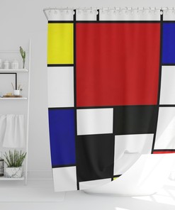 Cubism Art Decor Bohemian Shower Curtain in Abstract Modern Design with Eco-Friendly, Durable, Waterproof Material