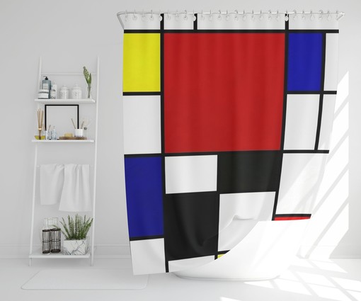 Cubism Art Decor Bohemian Shower Curtain in Abstract Modern Design with Eco-Friendly, Durable, Waterproof Material
