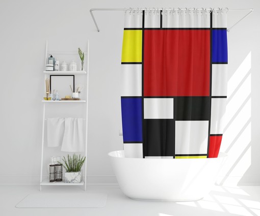 Cubism Art Decor Bohemian Shower Curtain in Abstract Modern Design with Eco-Friendly, Durable, Waterproof Material - Image 2