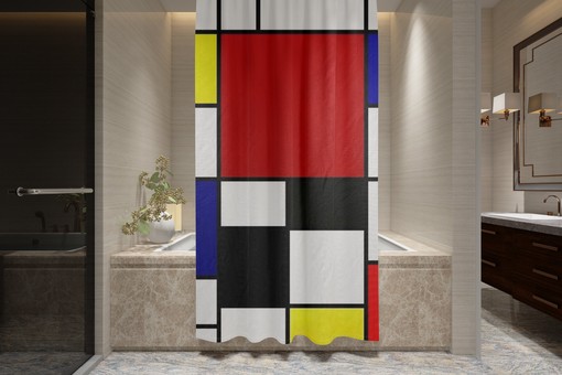 Cubism Art Decor Bohemian Shower Curtain in Abstract Modern Design with Eco-Friendly, Durable, Waterproof Material - Image 3