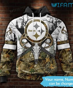 Custom Deer Skull Forest Pattern All Over Print Hoodie for Pittsburgh Steelers Fans