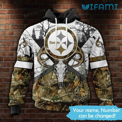 Custom Deer Skull Forest Pattern All Over Print Hoodie for Pittsburgh Steelers Fans