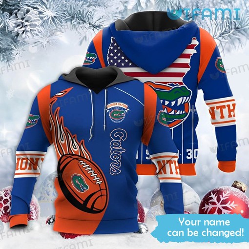 Custom Name 3D Football American Flag Florida Gators Hoodie - Perfect Gift for Gator Fans