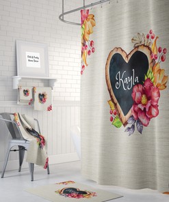 Custom Personalized Vintage Floral Shower Curtain Set - Rustic Bath Set with Matching Towels for Vintage Bathroom Decor