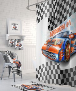 Custom Race Car Shower Curtain Set - Add Racing Fun to Your Bathroom Decor