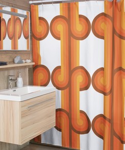 Custom Size Retro Groovy Bathroom Shower Curtain - Waffle Weave Curtain with Retro Style