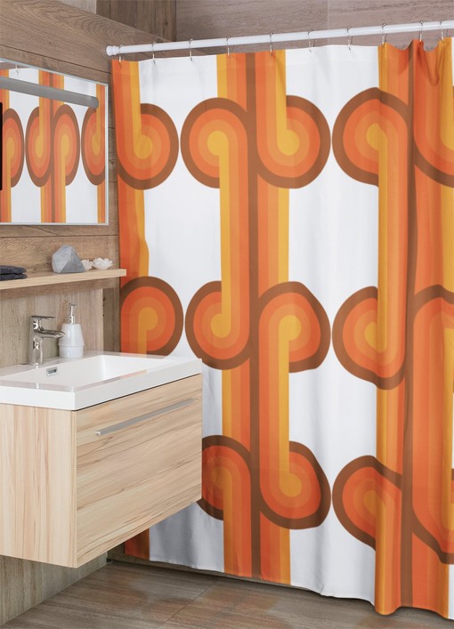Custom Size Retro Groovy Bathroom Shower Curtain - Waffle Weave Curtain with Retro Style