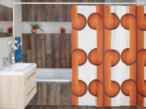 Custom Size Retro Groovy Bathroom Shower Curtain - Waffle Weave Curtain with Retro Style - Image 2