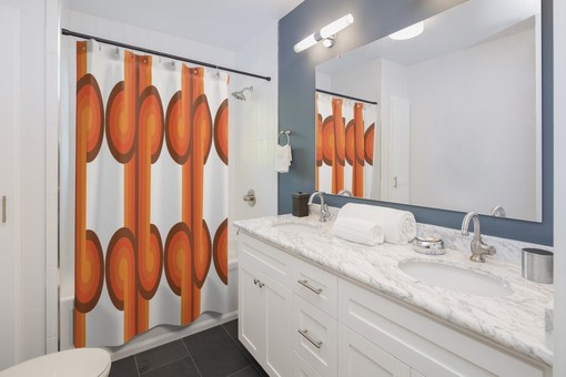 Custom Size Retro Groovy Bathroom Shower Curtain - Waffle Weave Curtain with Retro Style - Image 4