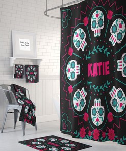 Custom Sugar Skull Personalized Shower Curtain with Unique Bathroom Decor and Personal Flair