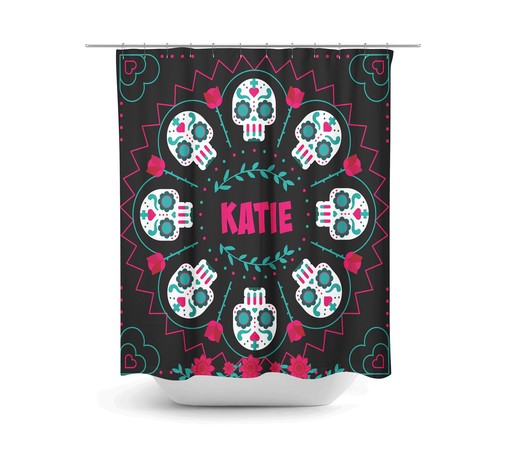 Custom Sugar Skull Personalized Shower Curtain with Unique Bathroom Decor and Personal Flair - Image 2