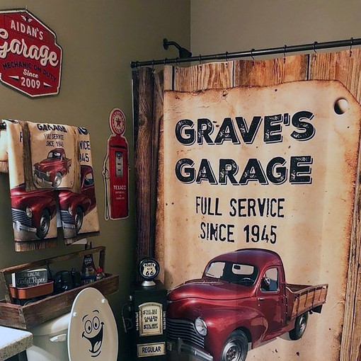 Custom Vintage Red Truck Personalized Shower Curtain with Rustic Bathroom Decor for Custom Charm - Image 2