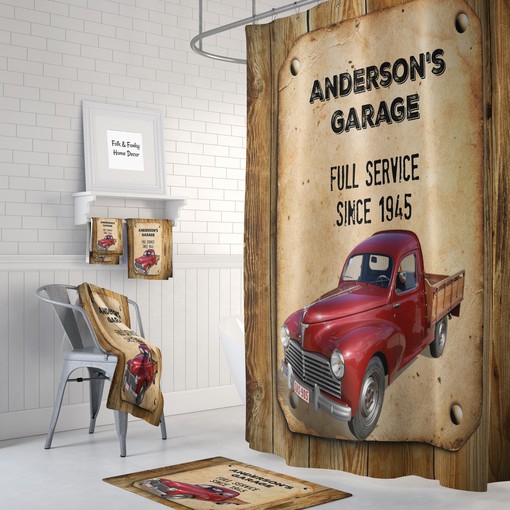 Custom Vintage Red Truck Personalized Shower Curtain with Rustic Bathroom Decor for Custom Charm - Image 3