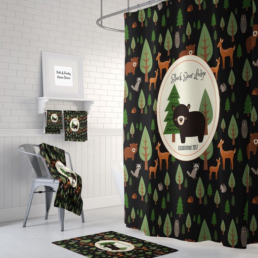 Custom Woodland Lodge Theme Disney Bear Shower Curtain for a Personalized Bathroom