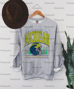 Custom Your City, Vintage University of Michigan 1879 Crewneck Sweatshirt, Football Shirt for Wolverine Fans