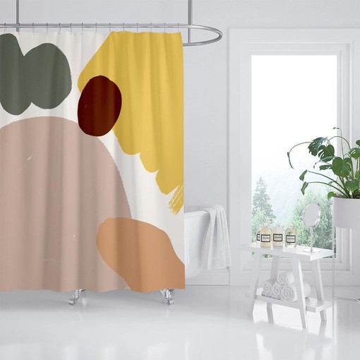 Customizable Abstract Art Shower Curtain for Bathroom Decor, Waterproof Washable with Hooks - Image 2