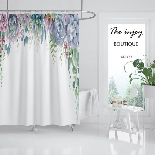 Customizable Blue Floral Boho Shower Curtain - Image 2