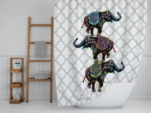 Customizable Boho Elephant Shower Curtain Set for Kids Bathroom - Image 2