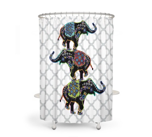 Customizable Boho Elephant Shower Curtain Set for Kids Bathroom - Image 3