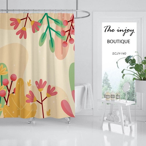 Customizable Boho Floral Flowers Plants Shower Curtain - Image 2