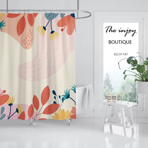 Customizable Colors Boho Floral Flowers Plants Shower Curtain - Image 3