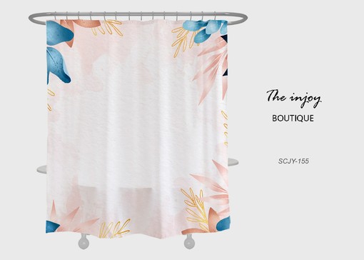Customizable Simple Blue Flowers Shower Curtain with Waterproof Washable Material for Your Bathroom