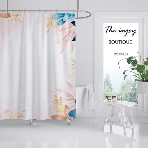 Customizable Simple Blue Flowers Shower Curtain with Waterproof Washable Material for Your Bathroom - Image 2