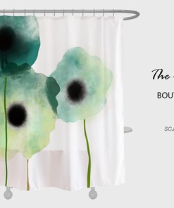 Customized Housewarming Disney Green Flower Shower Curtain with Ink Painting Flora Extra Thick Curtains