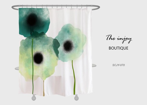 Customized Housewarming Disney Green Flower Shower Curtain with Ink Painting Flora Extra Thick Curtains
