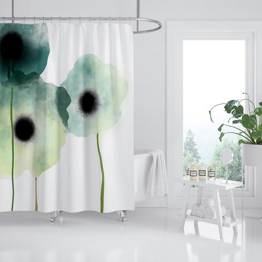Customized Housewarming Disney Green Flower Shower Curtain with Ink Painting Flora Extra Thick Curtains - Image 2