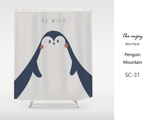 Customized Kids Penguin Shower Curtain | Cute Cartoon Curtain | High Quality Polyester | Bathroom Decor + Quotes