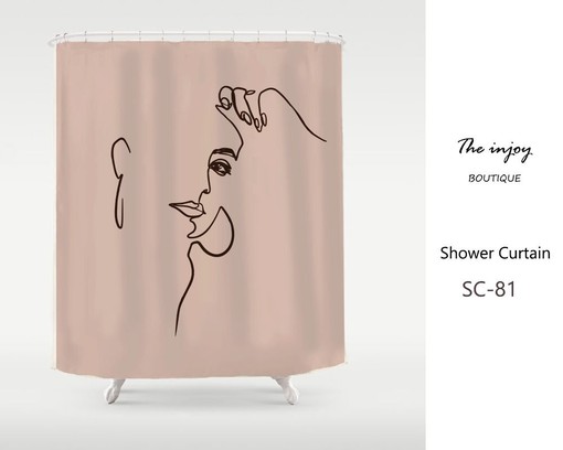 Customized Size Modern Pink Art Face Shower Curtain - Waterproof and Washable - Elegant Bathroom Decor Idea