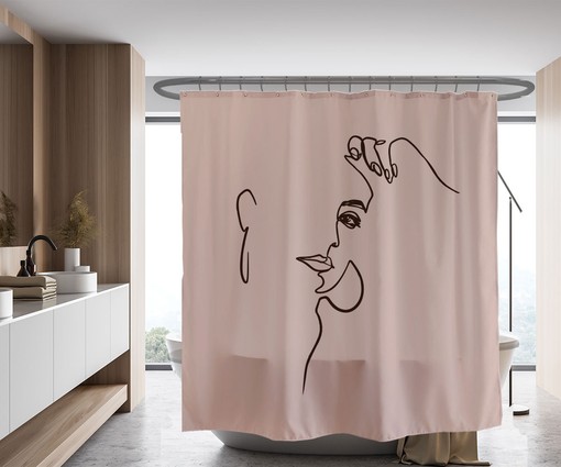 Customized Size Modern Pink Art Face Shower Curtain - Waterproof and Washable - Elegant Bathroom Decor Idea - Image 2