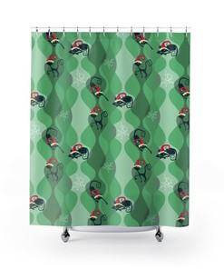 Cute Atomic Cat Christmas Shower Curtain, Retro Bathroom Decor Accessories