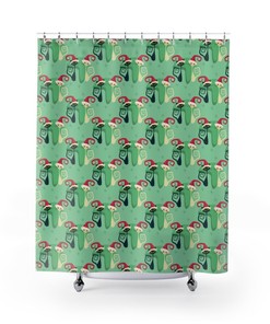 Cute Atomic Cat Christmas Shower Curtain, Retro Indoor Christmas Decor