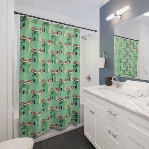 Cute Atomic Cat Christmas Shower Curtain, Retro Indoor Christmas Decor - Image 2