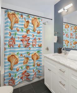 Cute Boho Mushroom Shower Curtain | Retro Gothic Bath Decor | Unique Restroom Shower Curtains