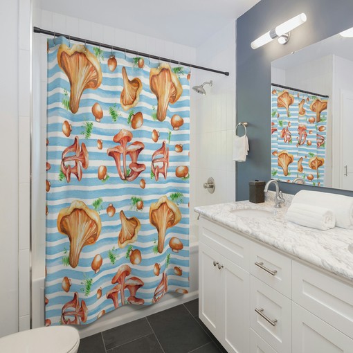 Cute Boho Mushroom Shower Curtain | Retro Gothic Bath Decor | Unique Restroom Shower Curtains