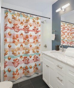 Cute Boho Mushroom Shower Curtain | Retro Gothic Bathroom Accessories | Kids Bathroom Shower Curtains