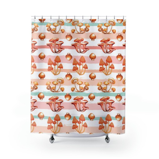 Cute Boho Mushroom Shower Curtain | Retro Gothic Bathroom Accessories | Kids Bathroom Shower Curtains - Image 2