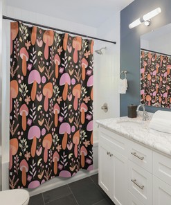 Cute Boho Mushroom Shower Curtain | Retro Gothic Cottage Core Design | Vintage Bathroom Shower Curtains
