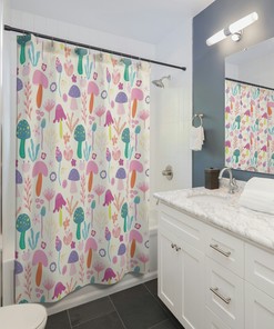 Cute Boho Mushroom Shower Curtain | Retro Gothic Forest Bath Decor | Kids Bathroom Shower Curtains