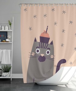 Cute Cat Birthday Vintage Bathroom Shower Curtain | Kitty Animal Fabric Home Bathroom Decor
