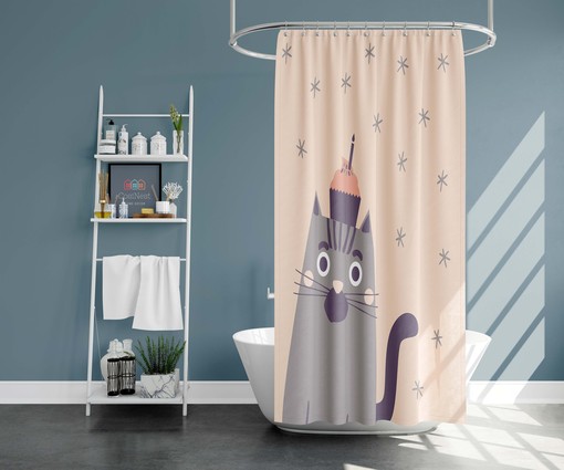 Cute Cat Birthday Vintage Bathroom Shower Curtain | Kitty Animal Fabric Home Bathroom Decor - Image 2