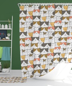 Cute Cat Gathering Restroom Shower Curtain | Kitten Animal Fabric Home Bathroom Decor