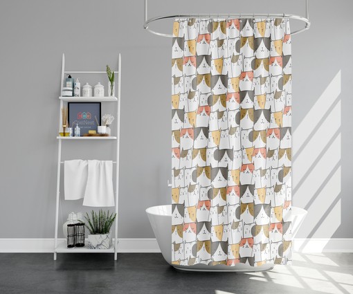 Cute Cat Gathering Restroom Shower Curtain | Kitten Animal Fabric Home Bathroom Decor - Image 2